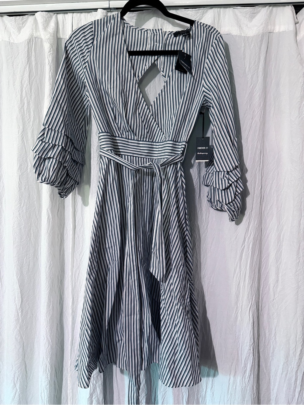 Forever 21 Navy and White Striped Wrap Midi Dress